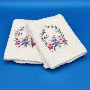 NEW Two Bibb Home Innovations Windsor Terry Crescent Floral Wash Cloths White